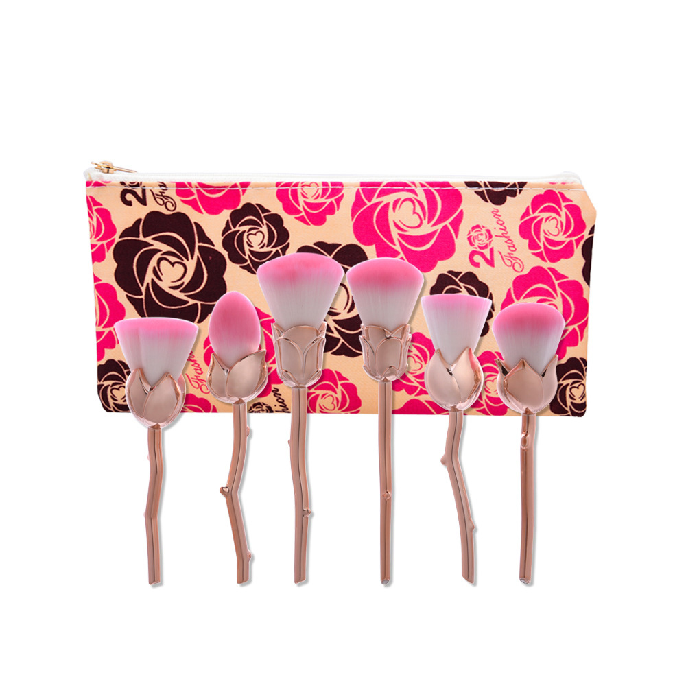 

6pcs Rose Shape Make up Brushes Set Makeup Foundation Blusher Powder Brush Cosmetic