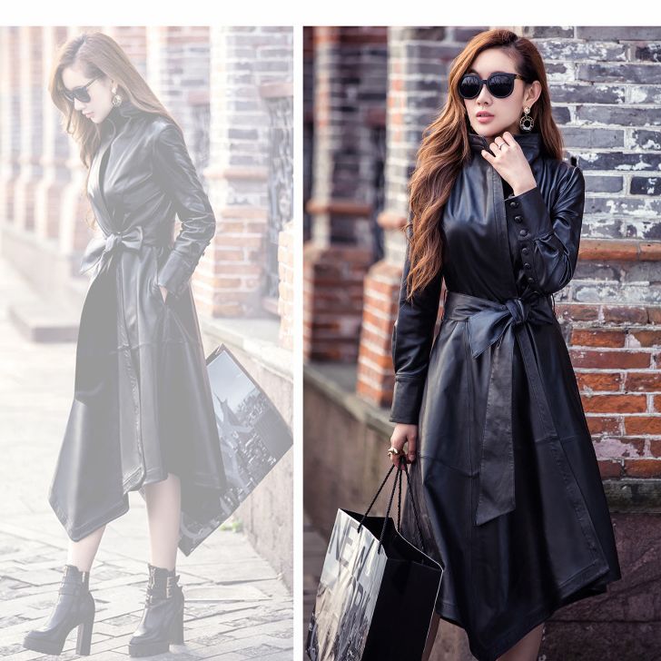 

Sheep Leather Trench Coats Women CHEAP SALE Long Autumn Winter Coat Women Jacket Leather Black Red F0209