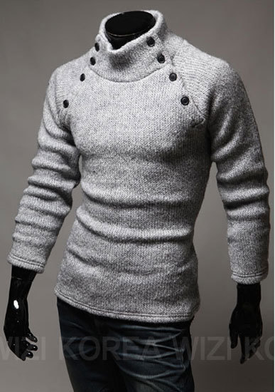 

Wholesale-20114 New Korean Style Fashion Mens Spread Collar Design Solid Turtleneck Long Sleeve Sweater 2colors Free Shipping [9901], White