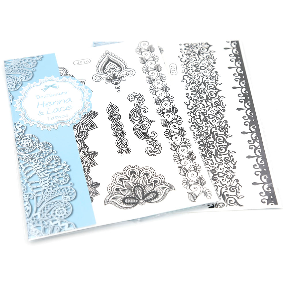 

New Temporary Tattoos White Henna Tattoo Paste Sticker 15 pcs/lot Body Tattoo Waterproof Arm Chest Tattoos 8.3*5.9 Inch J01-31