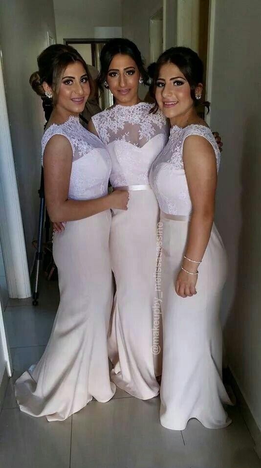 

White Lace Mermaid Bridesmaid Dresses Sheer Lace High Neck Stain Capped sleeve wedding party Gowns Cheap Bridal Maid of Honor Dress