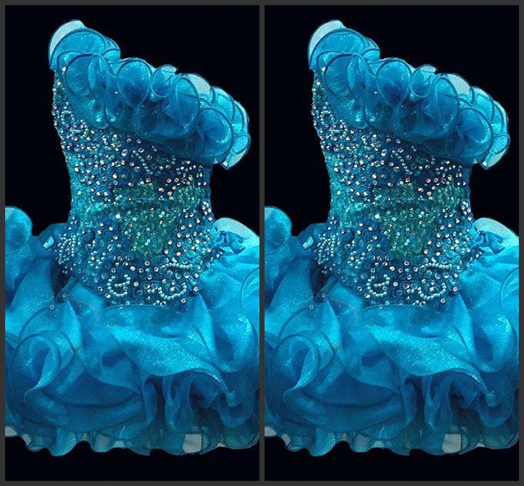 

Glitz A Line Cupcake Organza Girls Pageant Dresses Sparkle Strapless Beading Short Formal Girls Party Prom Gowns Handmade Flower Newest, White;blue