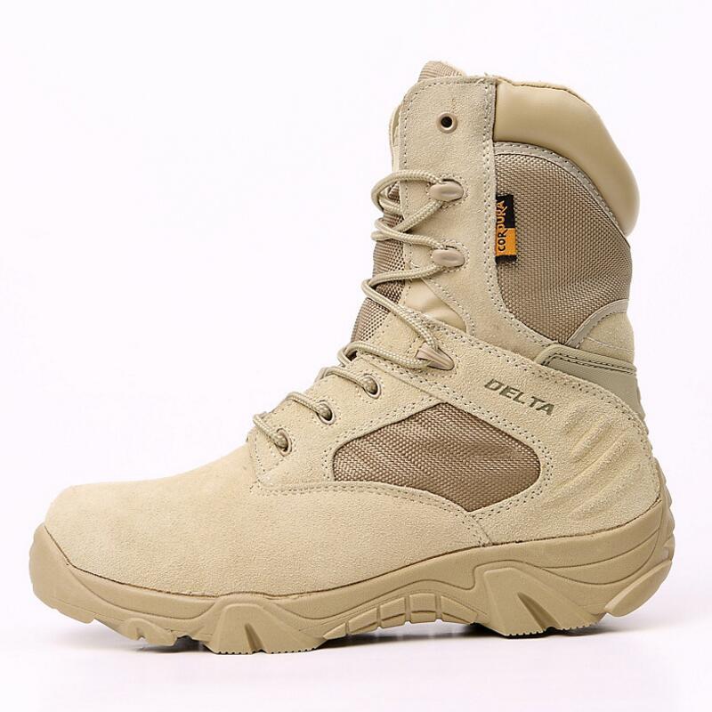 

Tactical Boots Men Outdoor Hiking Climbing Shoes Wear Resistant Leather Rubber Breathable Mountain Climbing Sneakers Free Shipping, Khaki