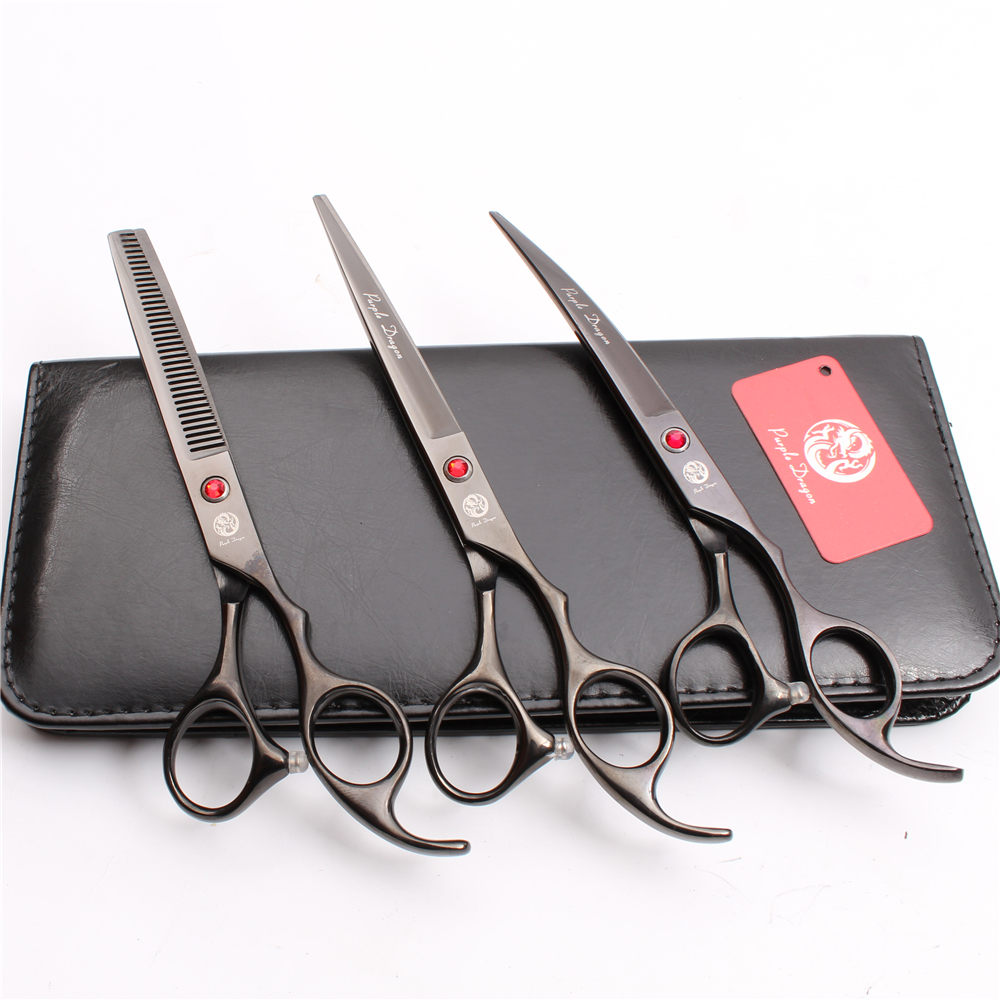 

Z3003 3Pcs 7'' Japan 440C Purple Dragon Professional Pets Grooming Hair Scissors Cutting+Thinning+Down Curved Shears Pets Fur Clipper Shears