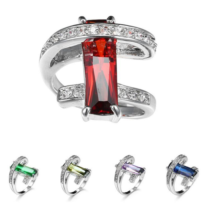

Hot 10pcs Unique Christmas Holiday Gift Fire 5 Color Cubic Zirconia Crystal Gemstone Russia 925 Sterling Silver Black Gold Wedding Rings