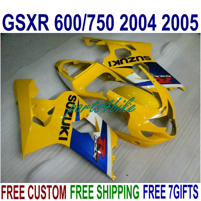 

Hot sale plastic fairing kit for SUZUKI GSX-R600 GSX-R750 2004 2005 yellow blue fairings set K4 GSXR 600 750 04 05 FG59, Same as the picture shows