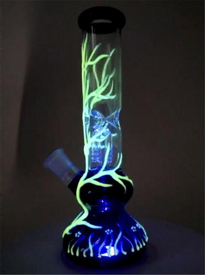 

Glow in the dark bongs Beautiful Dab rig uv glass rig big bongs 18.8mm Joint Water Pipes With Downstem and Bowl GID01