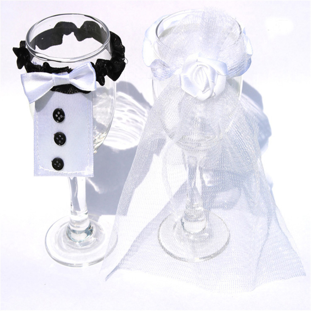 

Wedding Wine Bottle Glasses Champagne Cup Cover Set Bride & Groom Cute
