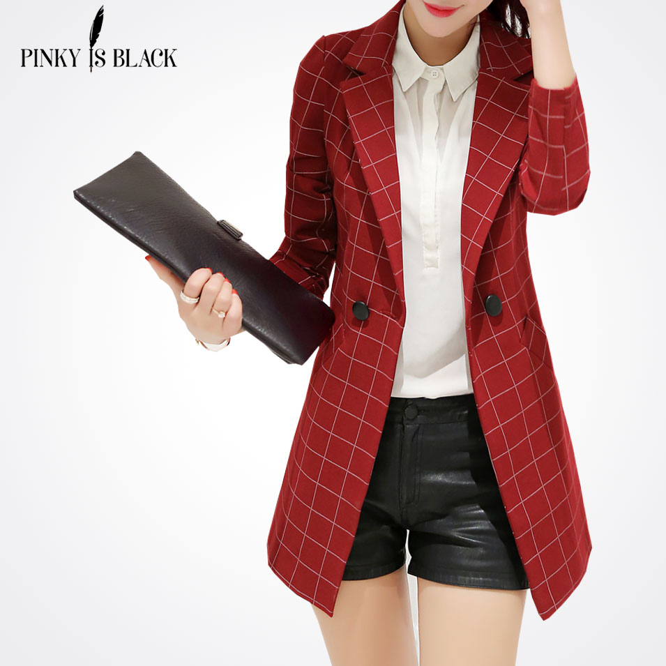 

x201711 Pinky Is BlackFemale blazer 2017 spring and autumn new blazer women jacket slim medium-long plaid long-sleeve casual suit blazer, Black