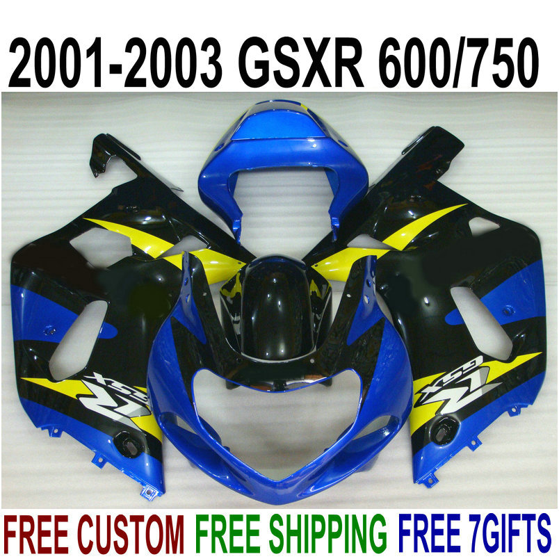 

Plastic fairing kit for SUZUKI GSXR600 GSXR750 2001 2002 2003 K1 blue yellow black bodykits GSX-R600/750 01-03 fairings set RA6, Same as the picture shows