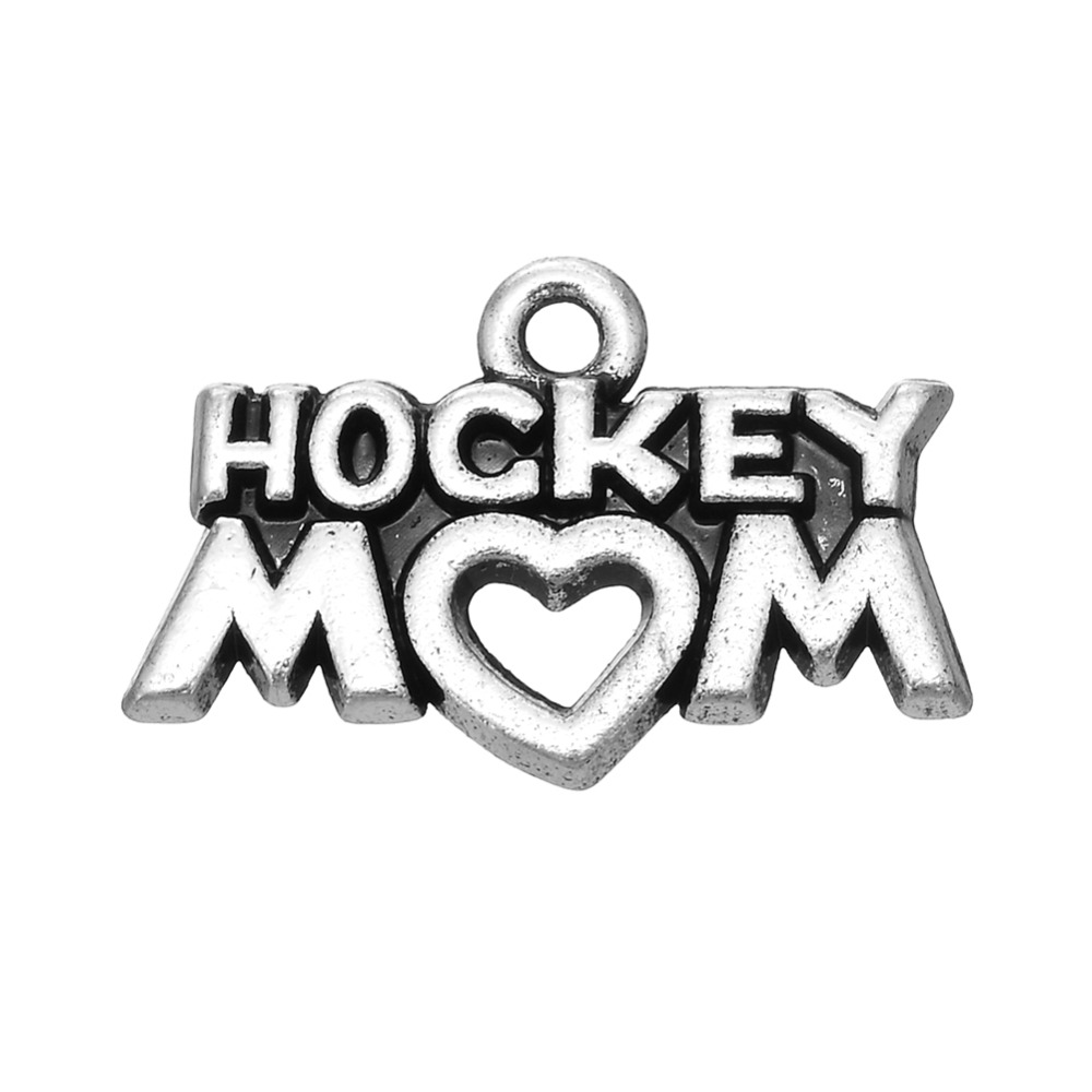 

Free shipping New Fashion Easy to diy 20Pcs Gift Message Hockey Mom Charms Jewelry For Women jewelry making fit for necklace or bracelet