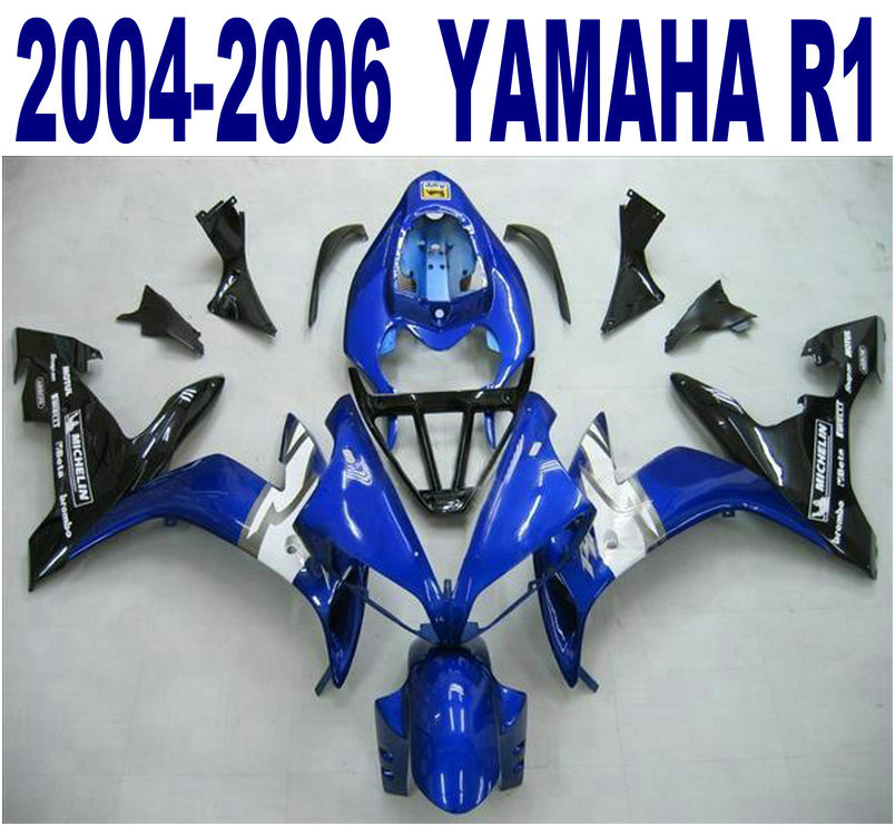 

Injection molding free shipping ABS fairing kit for YAMAHA 2004-2006 YZF R1 yzf-r1 04 05 06 blue white black fairings set YQ18, Same as the picture shows