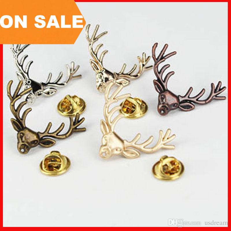 

Retro Antlers Brooch pin Shirt Suit Collar pin Silver gold Deer Antlers Head brooch animal model pins for women men Christmas gift