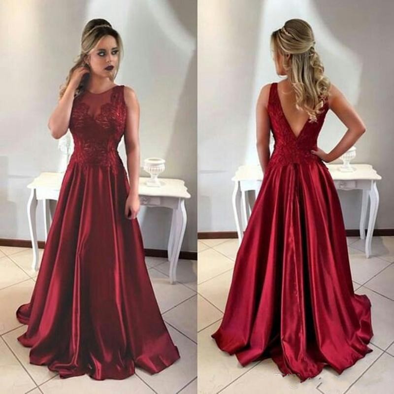 

2018 Evening Dresses Wear New Burgundy Dark Red Jewel Neck Lace Appliques Illusion V Back Long Prom Gowns Plus Size Formal Party Dress, Green