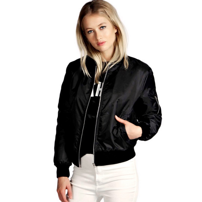 Wholesale-HOT Women Classic Padded Bomber Jacket Ladies Vintage Zip Up Biker Coat S-L