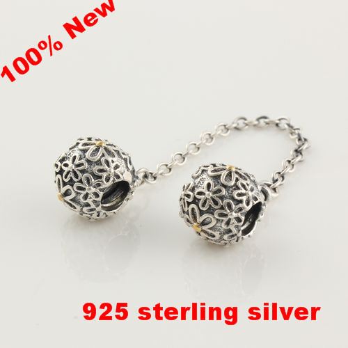 Authentic 925-Sterling-Silver Original Bead Flower Safety Chain Charm DIY Jewelry Fits Pandora European Bracelets & Necklace-image-251986408