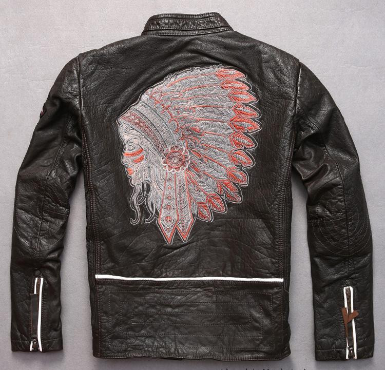 

Indian head Embroidery back Marbobo Classic motorcycle leather jackets 100% genuine leather, Vintage brown