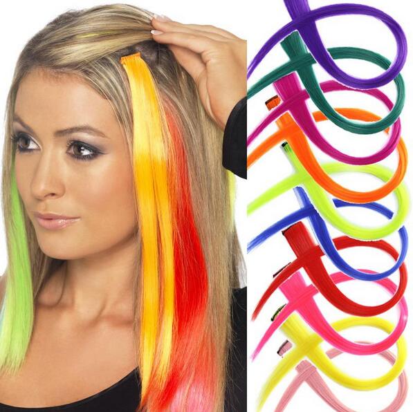 

20" Synthetic hairpiece Long hair color Straight one piece Clip In Colored Hair Extensions for women cheerleading squads fans cosplay hair