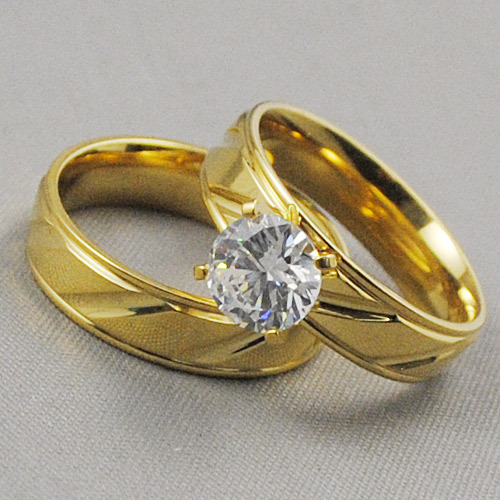 

New 2015 Gold Plated Ring Sets Men Women Stainless Steel For Wedding Jewelry 2pcs Free Shipping