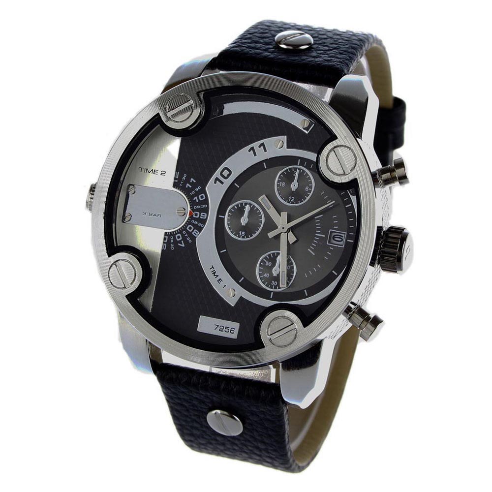 

Fashion Brand 7256 Men's Big Case Mutiple Dials Date Calendar Display Leather Strap Quartz Men's Wrist Watch, Slivery;brown