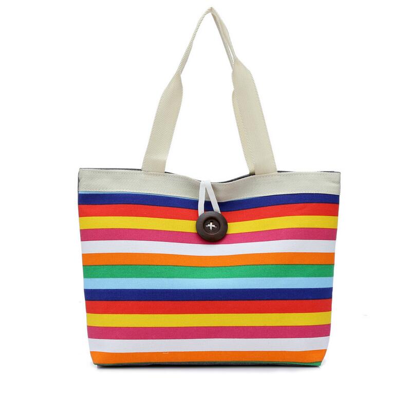 

Fashion Stripes Canvas Shoulder Tote Handbag Travel Eco Recycle Shopping Bag Shoulder Bag Bolsas Rainbow Shopping Bags 6 Colors, 3 style