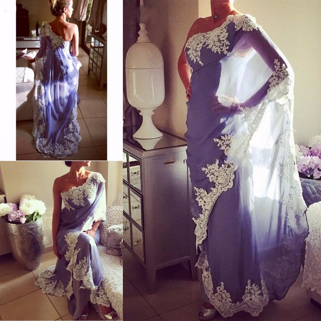 

2018 Arabic Dubai Long Evening Dresses Wear One Shoulder White Applique Lavender Chiffon Formal Party Gowns Saudi Prom yousef aljasmi Dress, Black