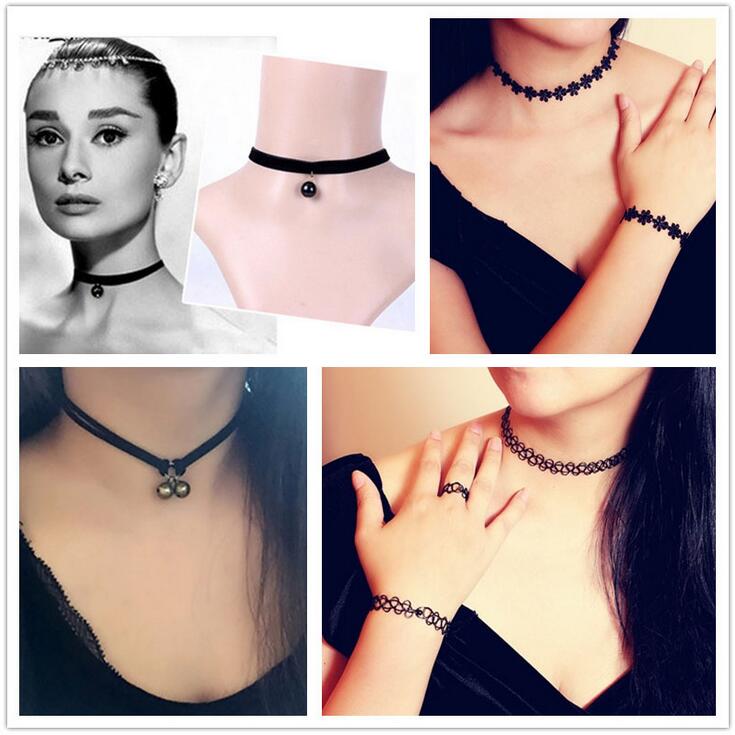 Vintage Velvet Chokers Necklace Statement Necklaces Retro Gothic Punk Grunge Black Velvet Tattoo Necklace Stretch Vollar Necklace 0312WH