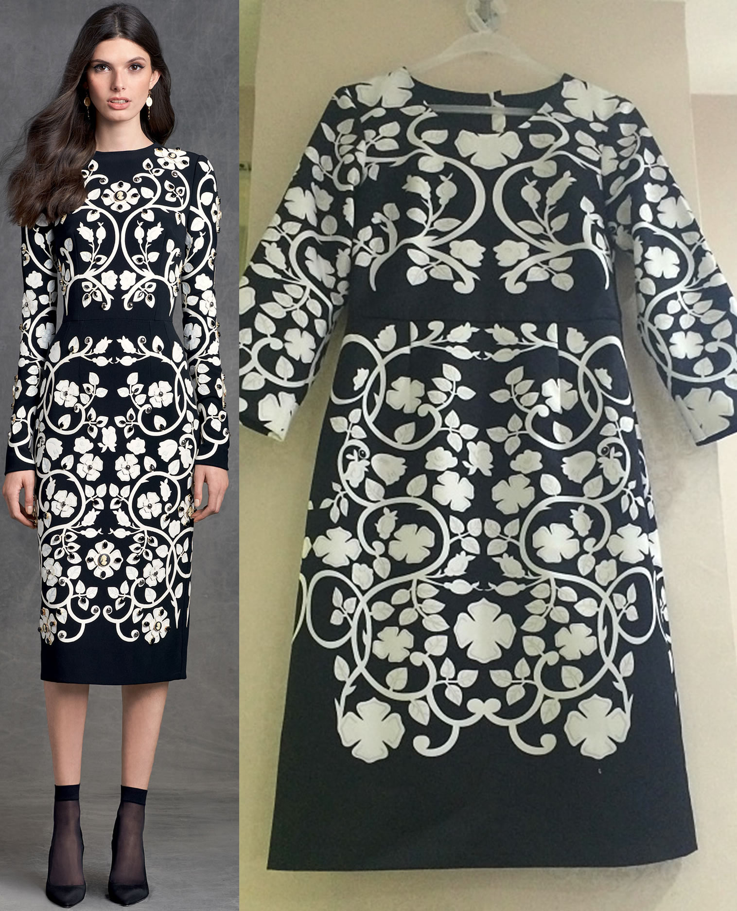 

Fashion Print Women Maxi Dress Elegant Round Neck Dresses 15100825, As pictures