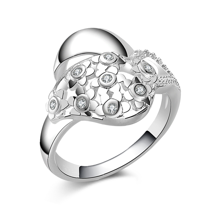 

Free Shipping New 925 Sterling Silver fashion jewelry Plum small fresh with White Diamond With Pave zircon ring hot sell girl gift 1735