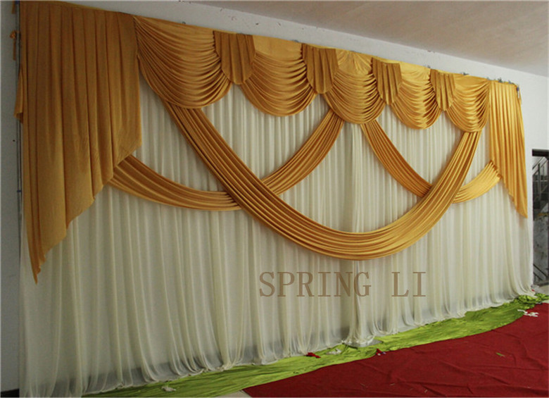 

2020 NEW Designed Wedding Backdrops with Luxurious Gold Swag for Wedding Decorations 3m*6m, White