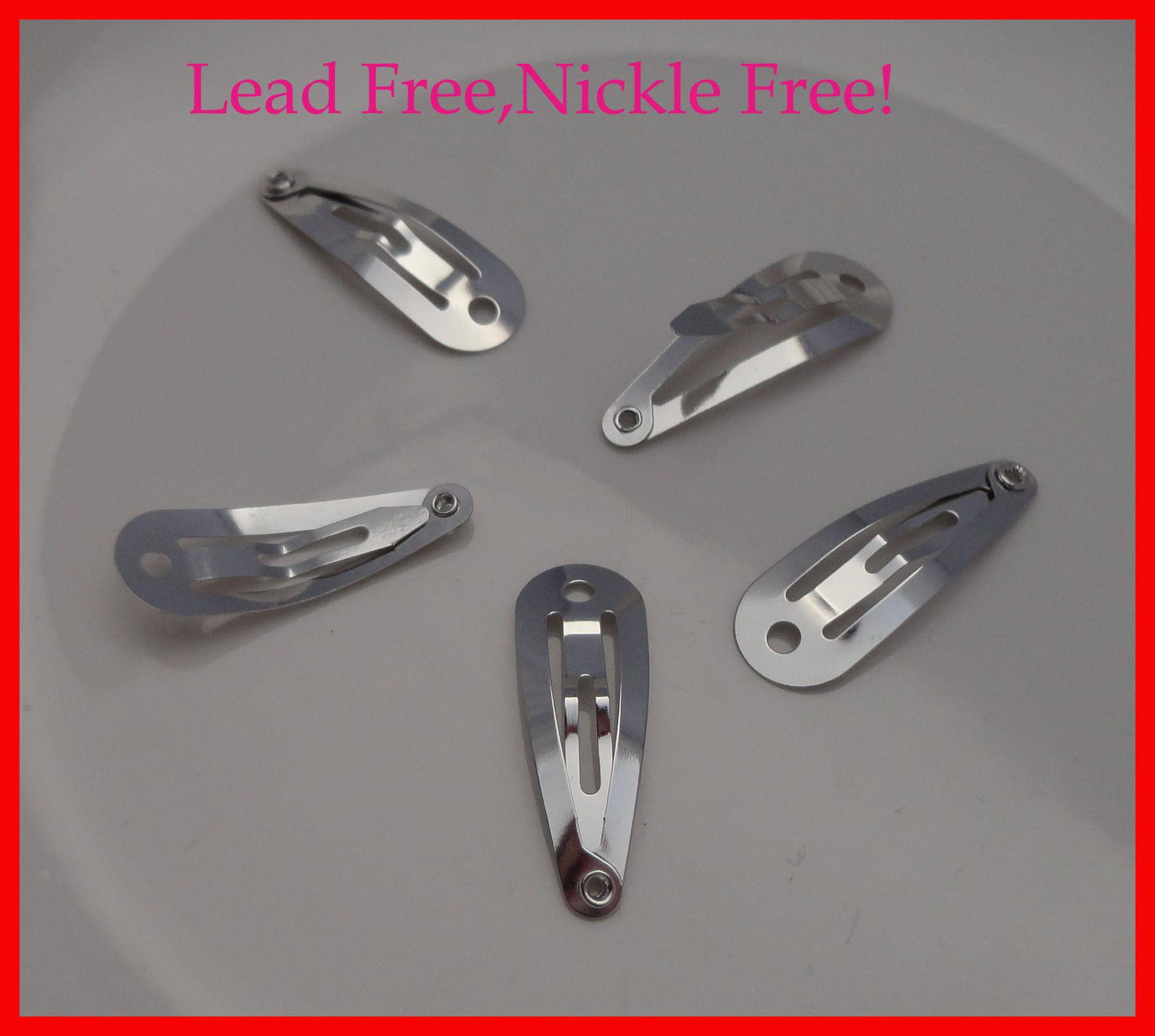 100PCS 30mm 1.15&quot; Silver Finish Plain Round Head Tear Drop Metal Snap Clip with small hole at lead free and nickle free baby hair clips-image-431178752