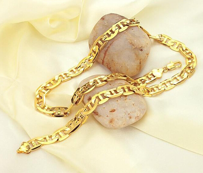 Fast Free Shipping Fine wedding Jewelry Wholesale - Massive 24K YELLOW GOLD FILLED MEN'S NECKLACE 20"CURB CHAINS 40g MEN'S GF JEWE-image-373333852