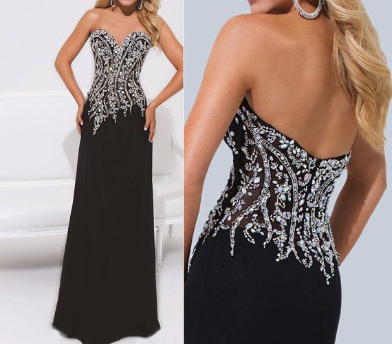 

Major Beading Chiffon Long Evening Dresses Sweetheart Floor Length Zipper Black Robe de Soiree Party Prom Dresses 2016, Ivory