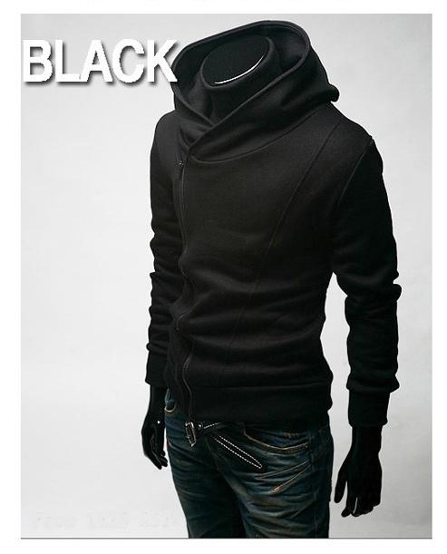 

Diagonal zipper thin men's hooded sweater male coat, Light gray