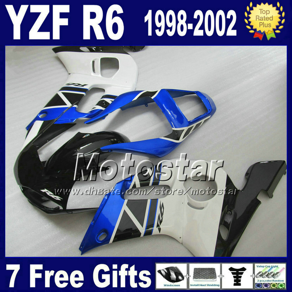 

plastic fairing kit for yamaha yzf r6 9802 yzfr6 yzfr6 1998 1999 2000 2001 2002 black white blue fairings set vb96, Multi-color