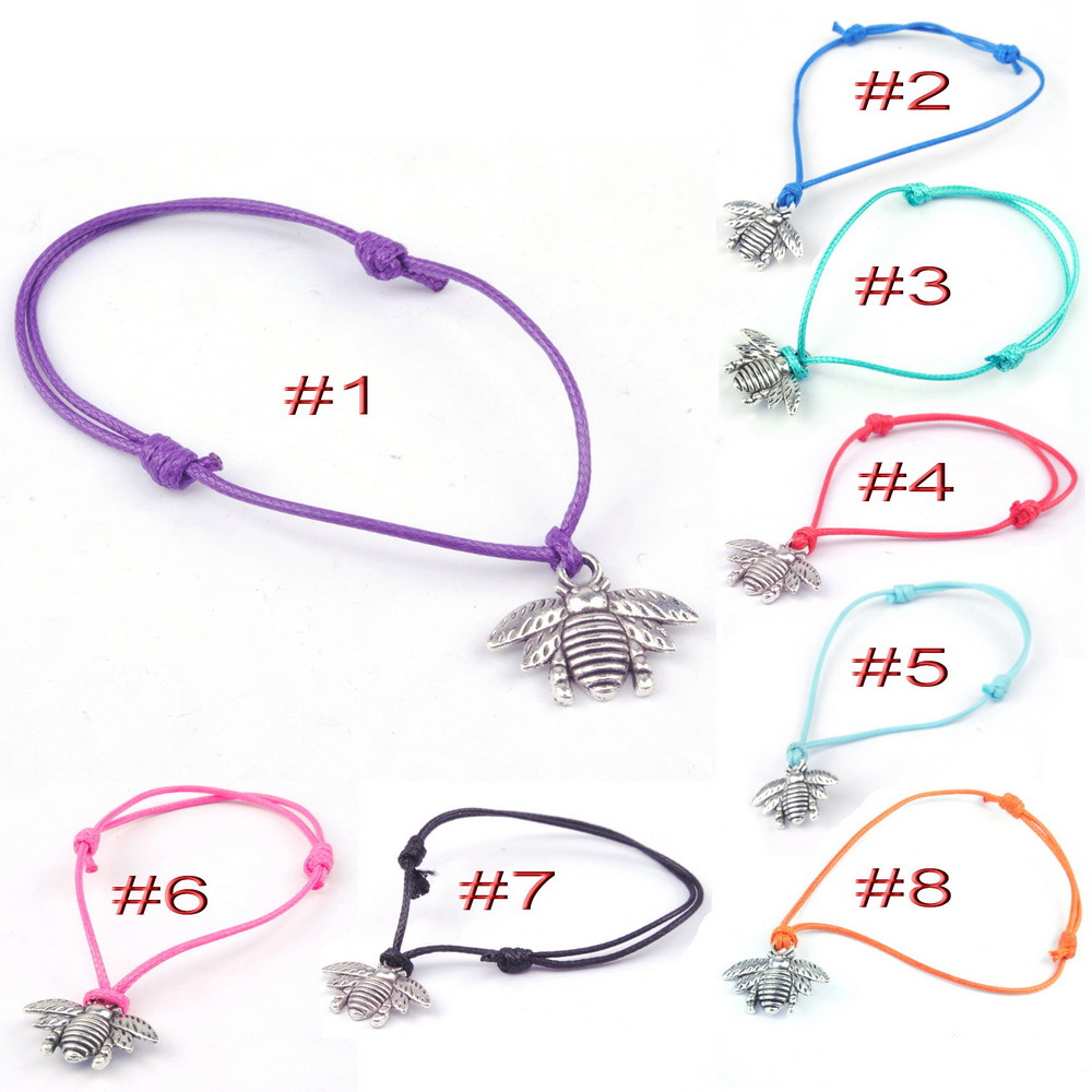 

Hot ! 50pcs Alloy Bee Bracelets DIY Handmade jewelry Wax rope Bracelets wholesale