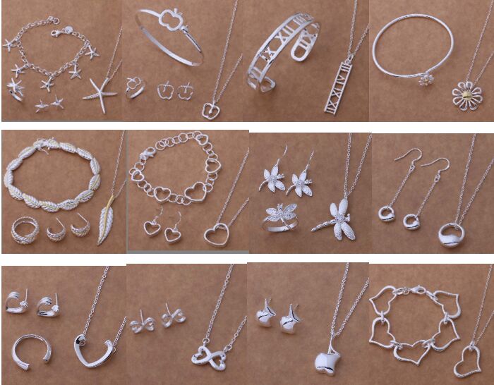 

Free Shipping with tracking number New Fashion women's charming jewelry 925 silver 12 mix jewelry set 1459, Mixed colors