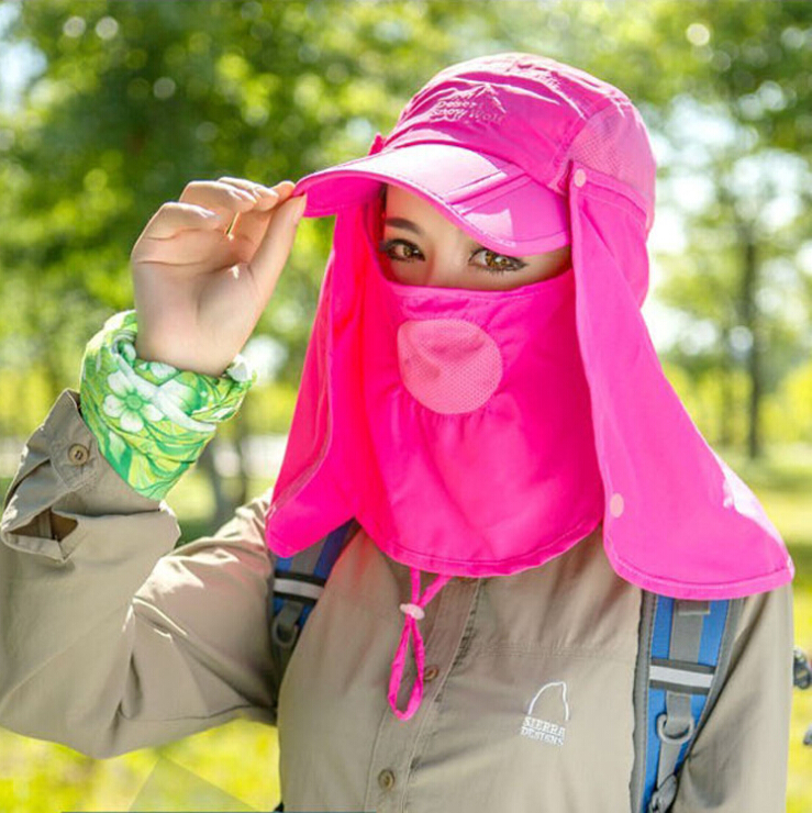 

Outdoor Fishing Cycling Hats Sports Caps Breathable UV Resistant Headwears Camping Jungle Cap Visor Shawl Mask Unisex Travel Supplies SK409, Grey