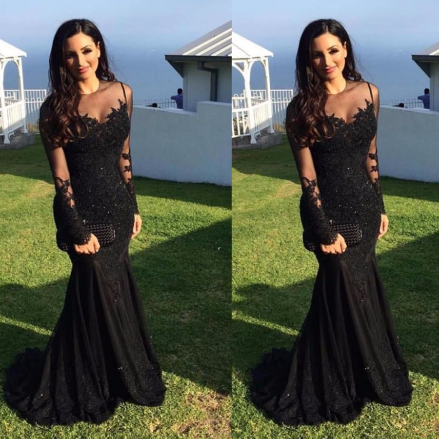 

Black Mermaid Evening Dresses Long Sleeves 2018 Elegant Robe De Soiree Sheer Formal Celebrity Dress Imported Party Prom Gowns, Pink