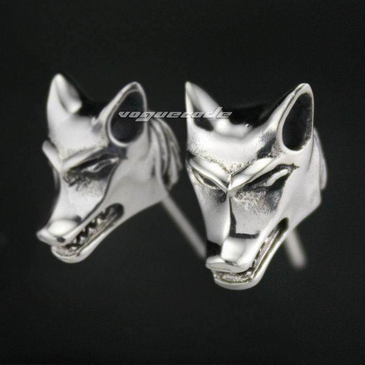 

925 Sterling Silver Wolf Mens Biker Rocker Stud Earring 8M002