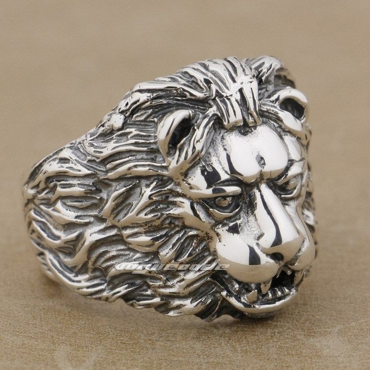 

925 Sterling Silver King Of Lion Mens Biker Rocker Punk Ring 9K022 US Size 8~14 Free Shipping
