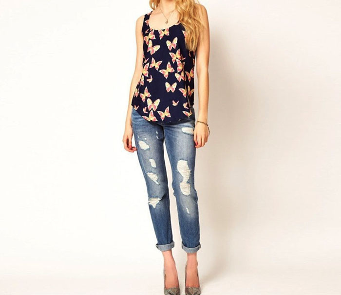 

Fashion Butterfly Tank Casual Chiffon Blouse Women Girls Lady Casual Sweet Shirt Tank Top Blusas 2015 Wholesale Free Shipping, Multi