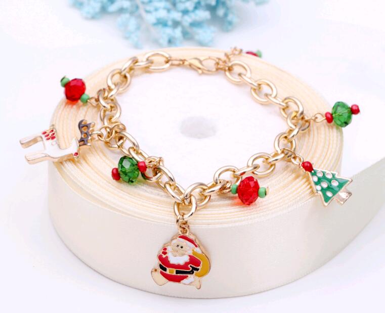 

Fashion Jewelry Christmas Lobster Clasp Link Chain Bracelets Alloy Oil Drip Santa Claus Xmas Tree Charm Bracelet for Sale