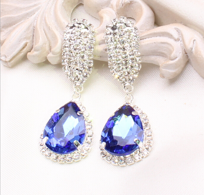 Vente chaude !!Pas cher 2016 Nouvelle arrivée claire bleu rouge Gread Crystals Boucles d'oreilles nuptiales pour les ensembles de bijoux de maria