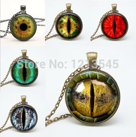

Mix Dragon Eye pendant Necklaces personality cat eyes Pendants colorful photo eye glass dome pendant necklaces for women jewelry