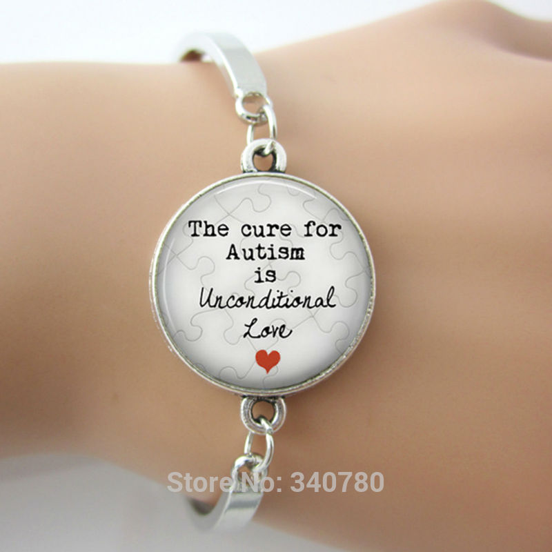 

The Cure for Autism is Unconditional Love Pendant bangle Autism Jewelry mother's day Puzzle Autistic Gift for Mom charm bangles