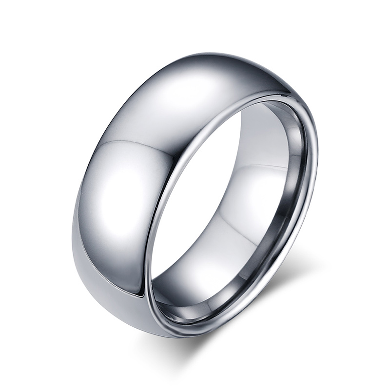 

8mm Tungsten Steel Silver Plain Wedding Band Simple Promise Rings Free Engraving