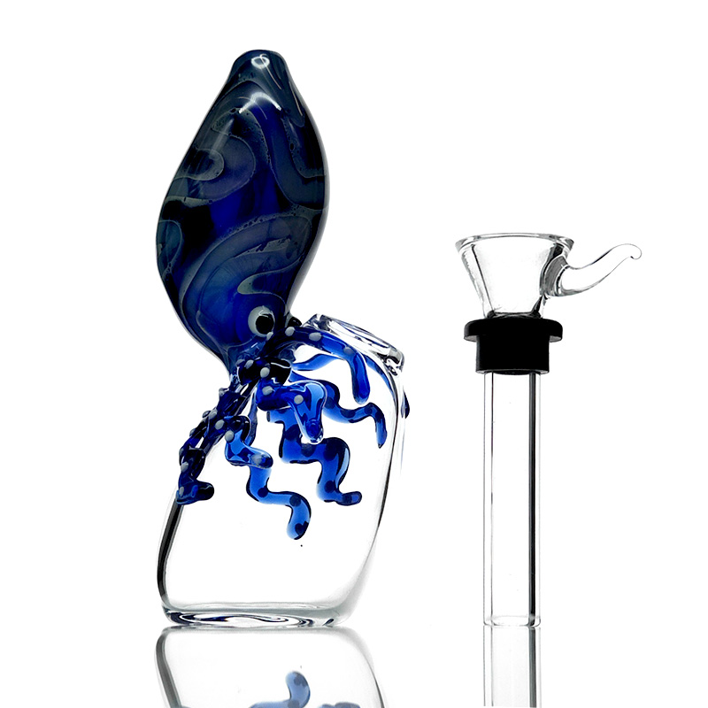 

Unique glass bubbler pipe smoking hand pipes 5 inches hand blown blue color
