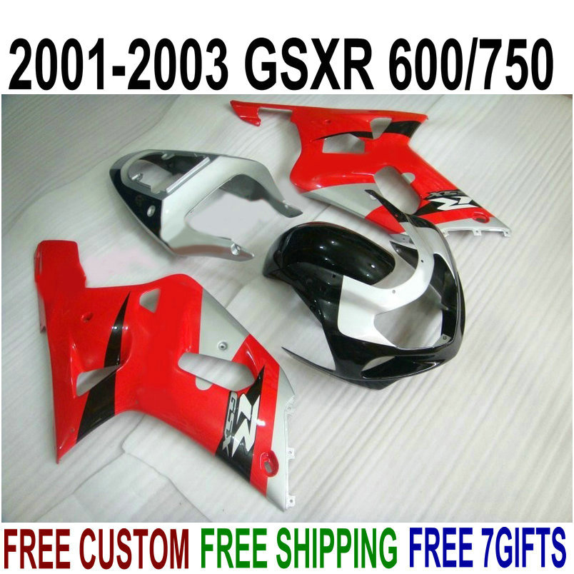 

ABS plastic bodykits for SUZUKI GSX-R600 GSX-R750 01 02 03 fairing kit K1 GSXR 600/750 2001-2003 red silver black fairings set SK48, Same as the picture shows