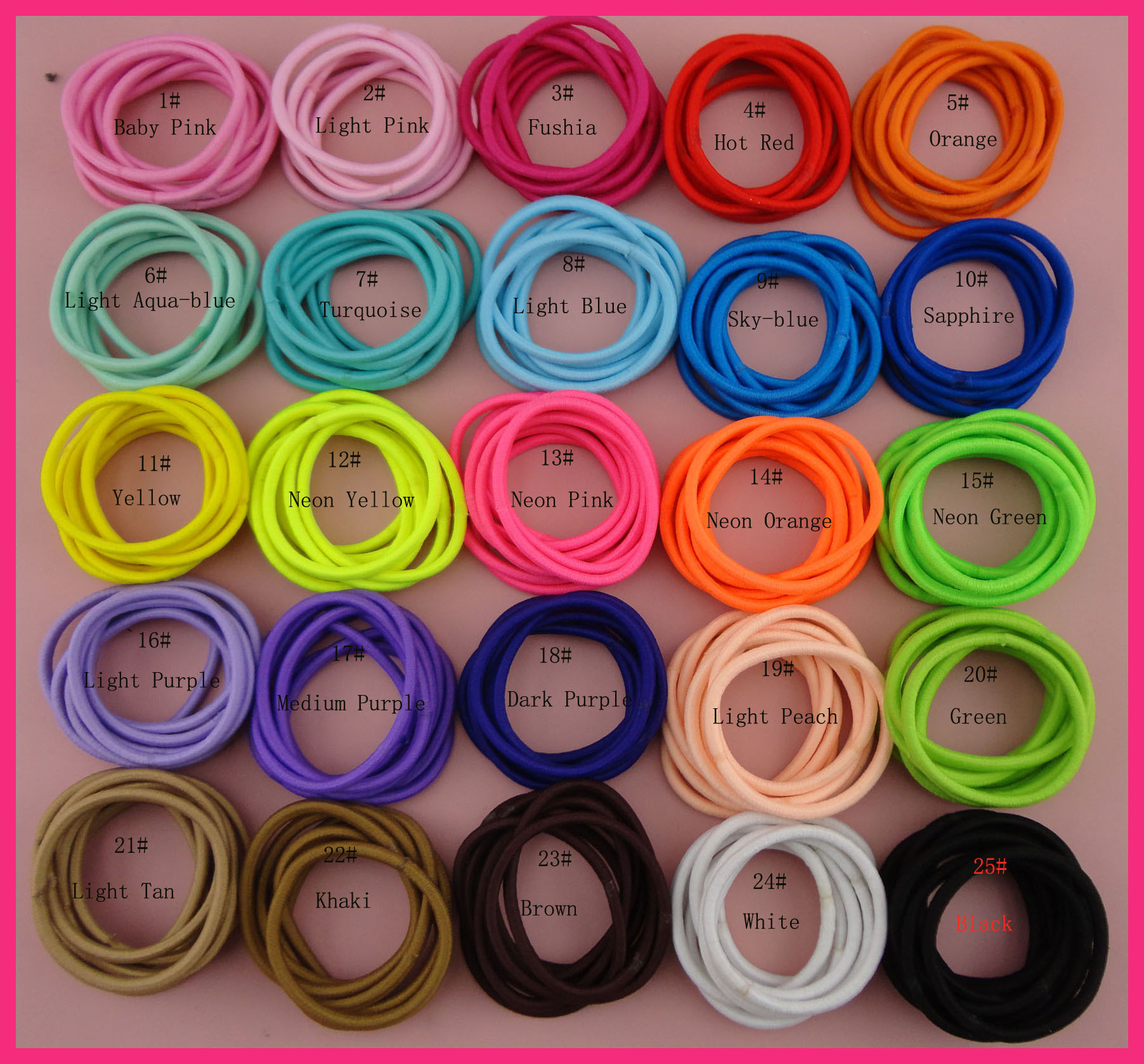200PCS Multi-colors 4mm Elastic Ponytail Holders hair bands with gluing connection,colorful elastic hair ties,15.0cm length of circle-image-428652691